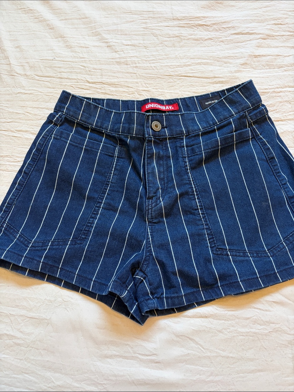 UNIONBAY Navy Pinstripe High Waist Shorts